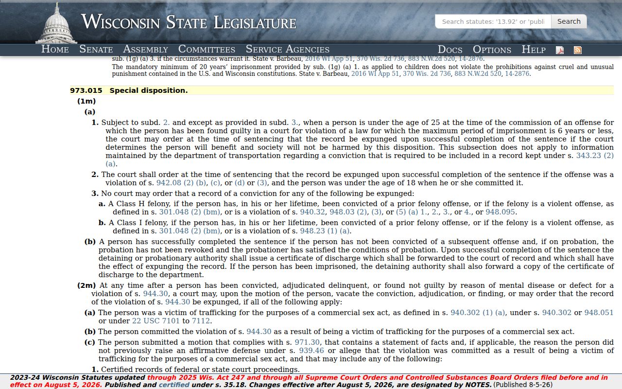 Wisconsin expungement law for Marathon County court case records