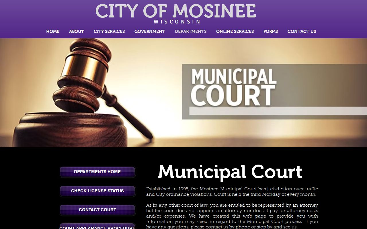 Official Mosinee Municipal Court information page