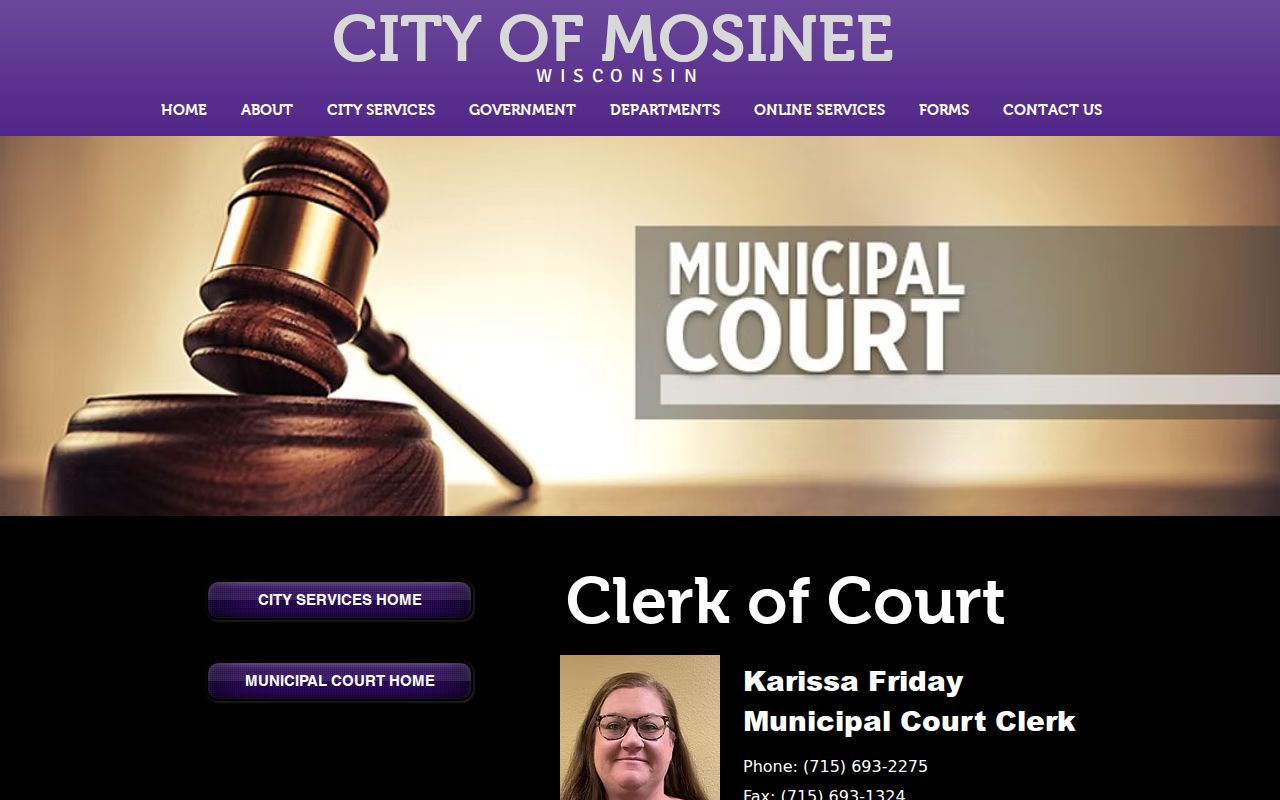 Mosinee court clerk contact and municipal case information