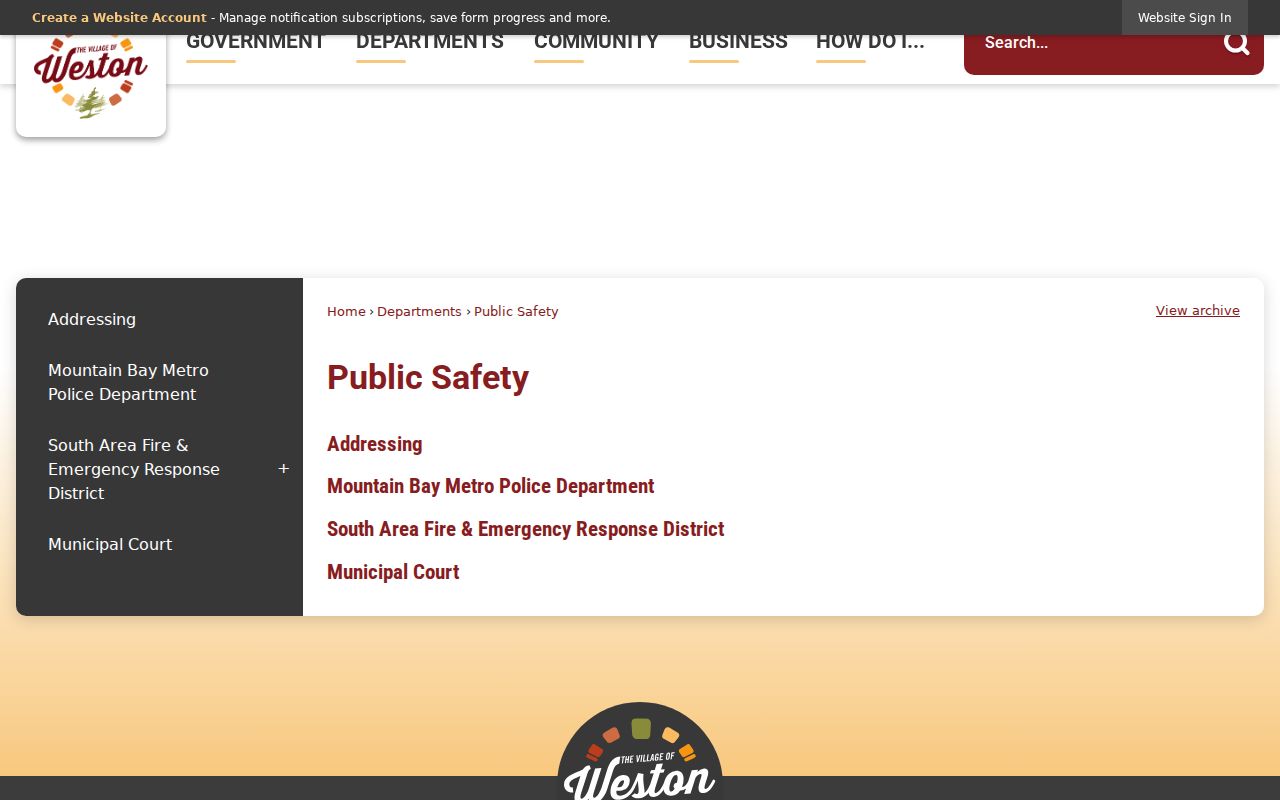 Regional public safety contacts for Schofield and Mountain Bay Metropolitan Police