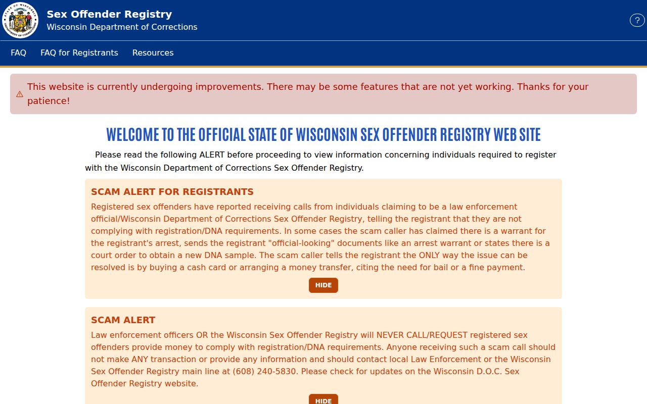 Wisconsin registry portal for a Marathon County sex offender lookup